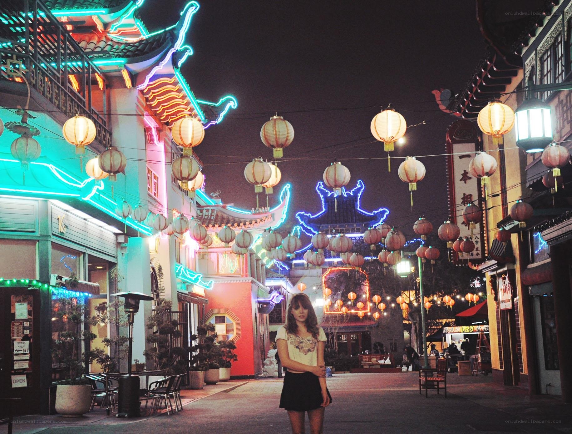 Chinatown at night with lanterns