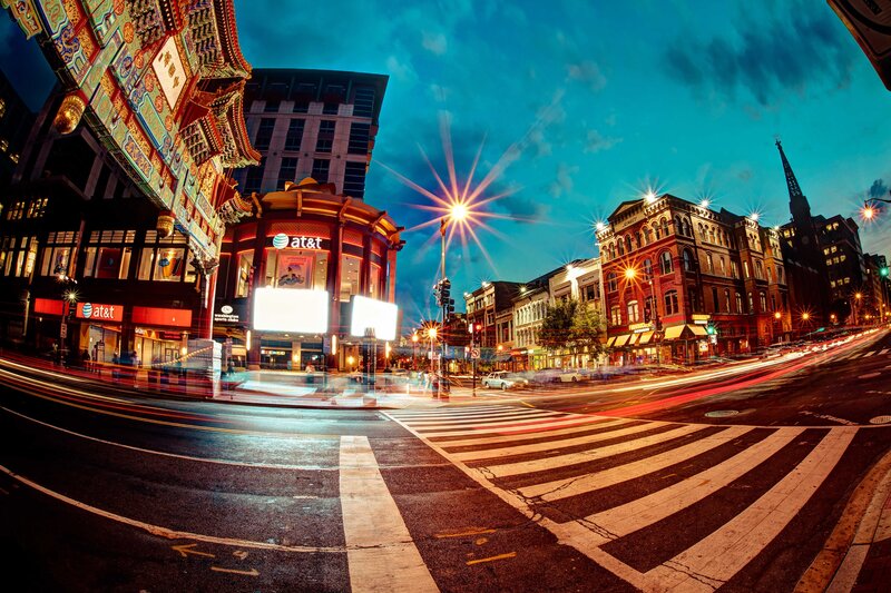 Chinatown intersection at dusk