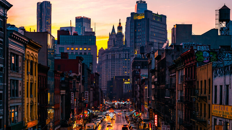 Chinatown Street at Dusk — Orange