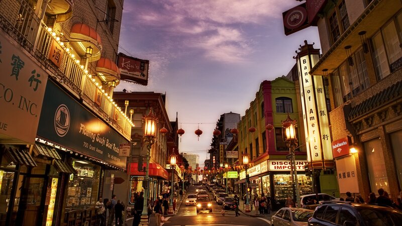 Chinatown Street at Dusk — Purple