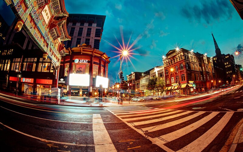 Chinatown Street at Night — Blue, Dramatic, Photograph