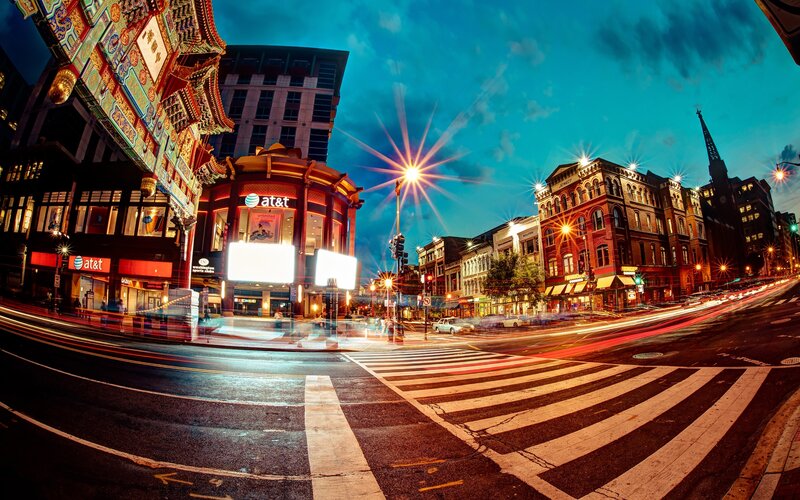 Chinatown Street at Night — Blue, Dramatic