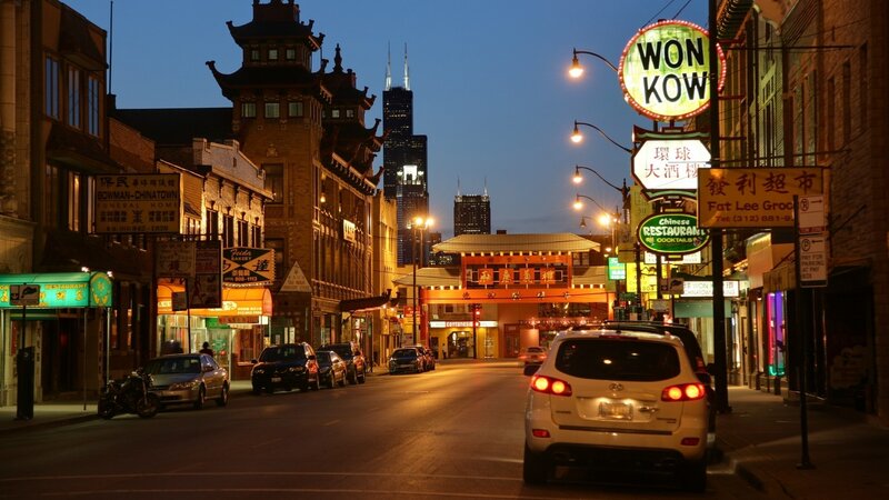 Chinatown Street at Night — Orange