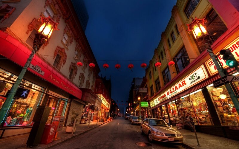 Chinatown Street at Night — Red, Dramatic