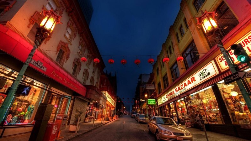 Chinatown Street at Night — Red