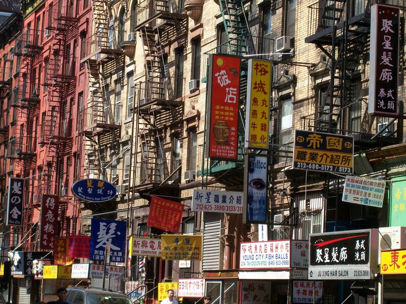Chinatown street signs and fire escapes