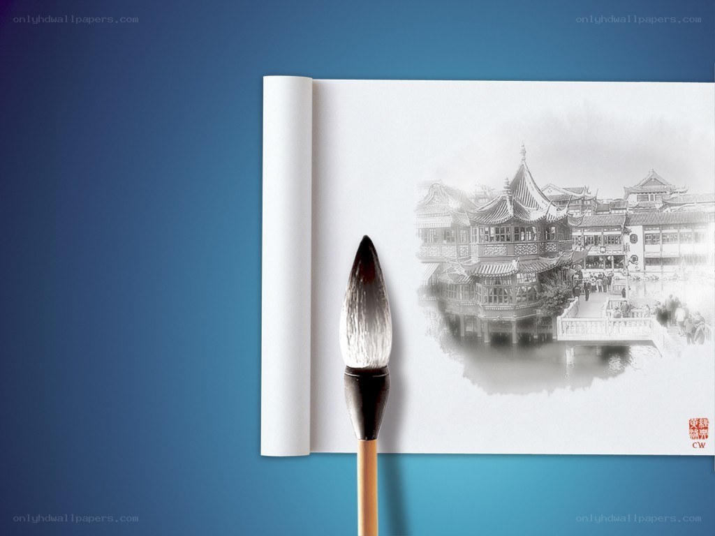 Chinese brush on scroll