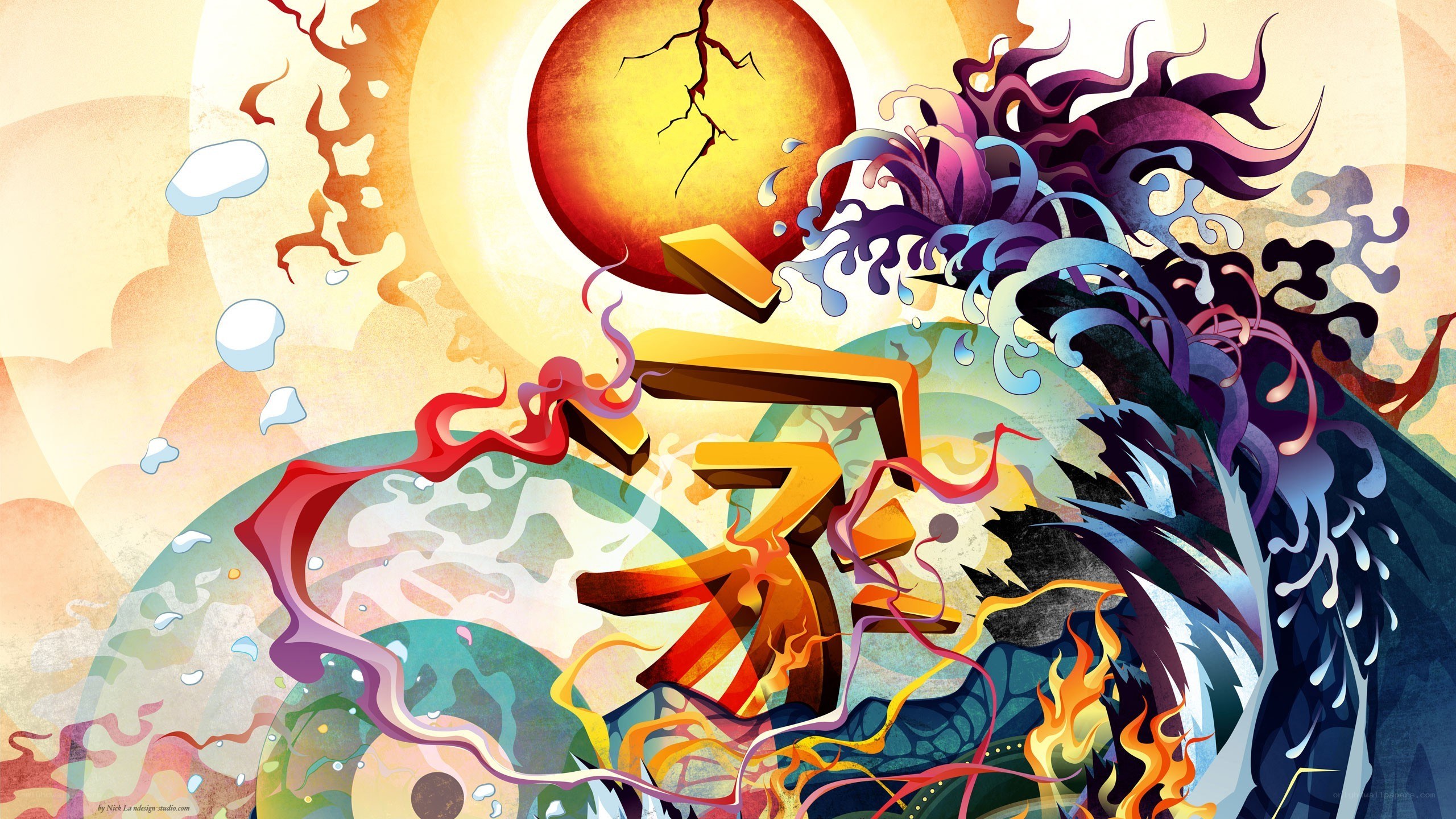 Chinese character with sun and waves