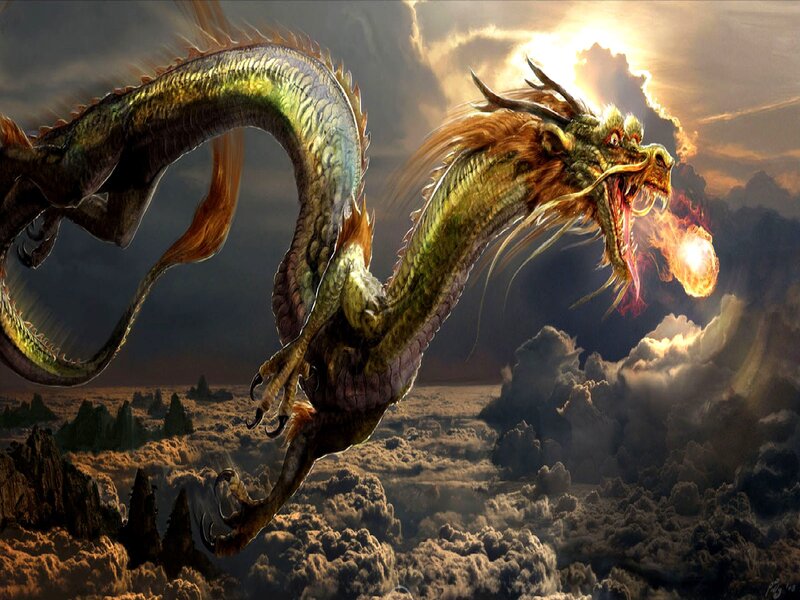 Chinese dragon breathing fire