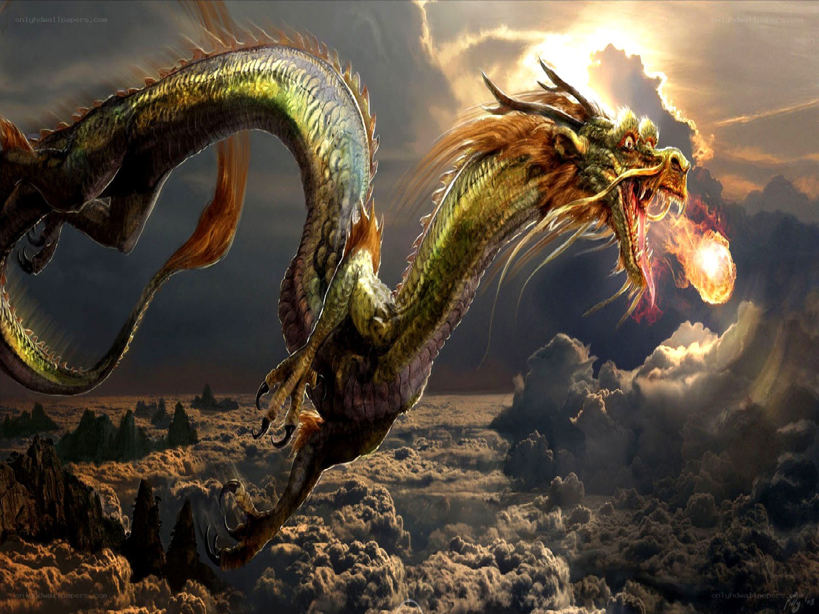 Chinese dragon breathing fire