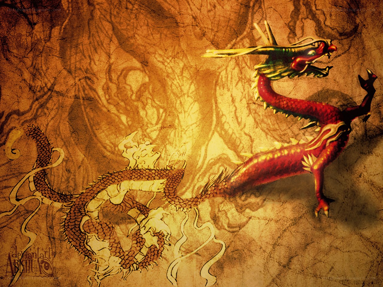 Chinese dragons on ancient scroll