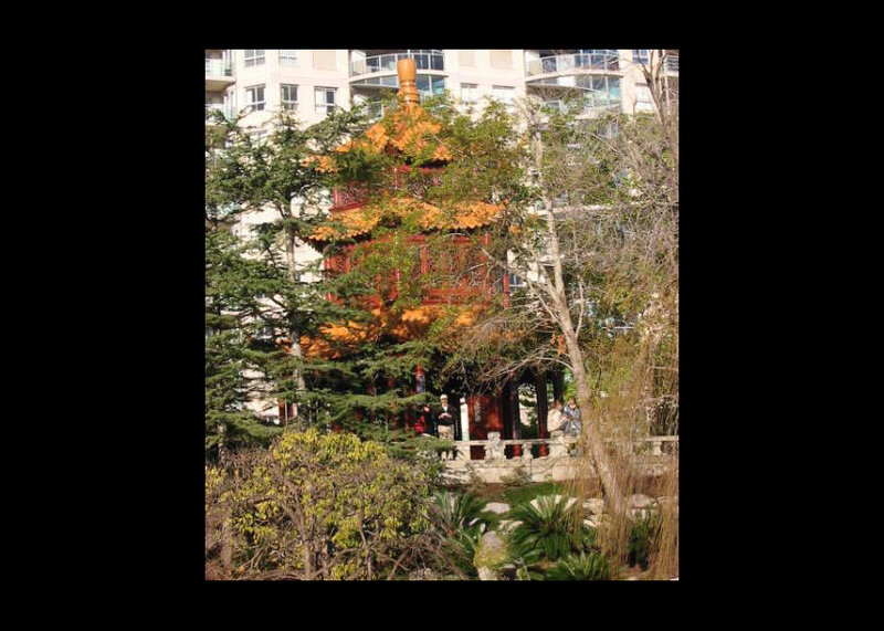 Chinese garden pavilion in urban park