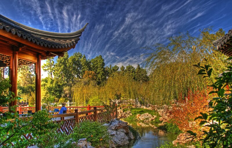 Chinese garden pavilion scene