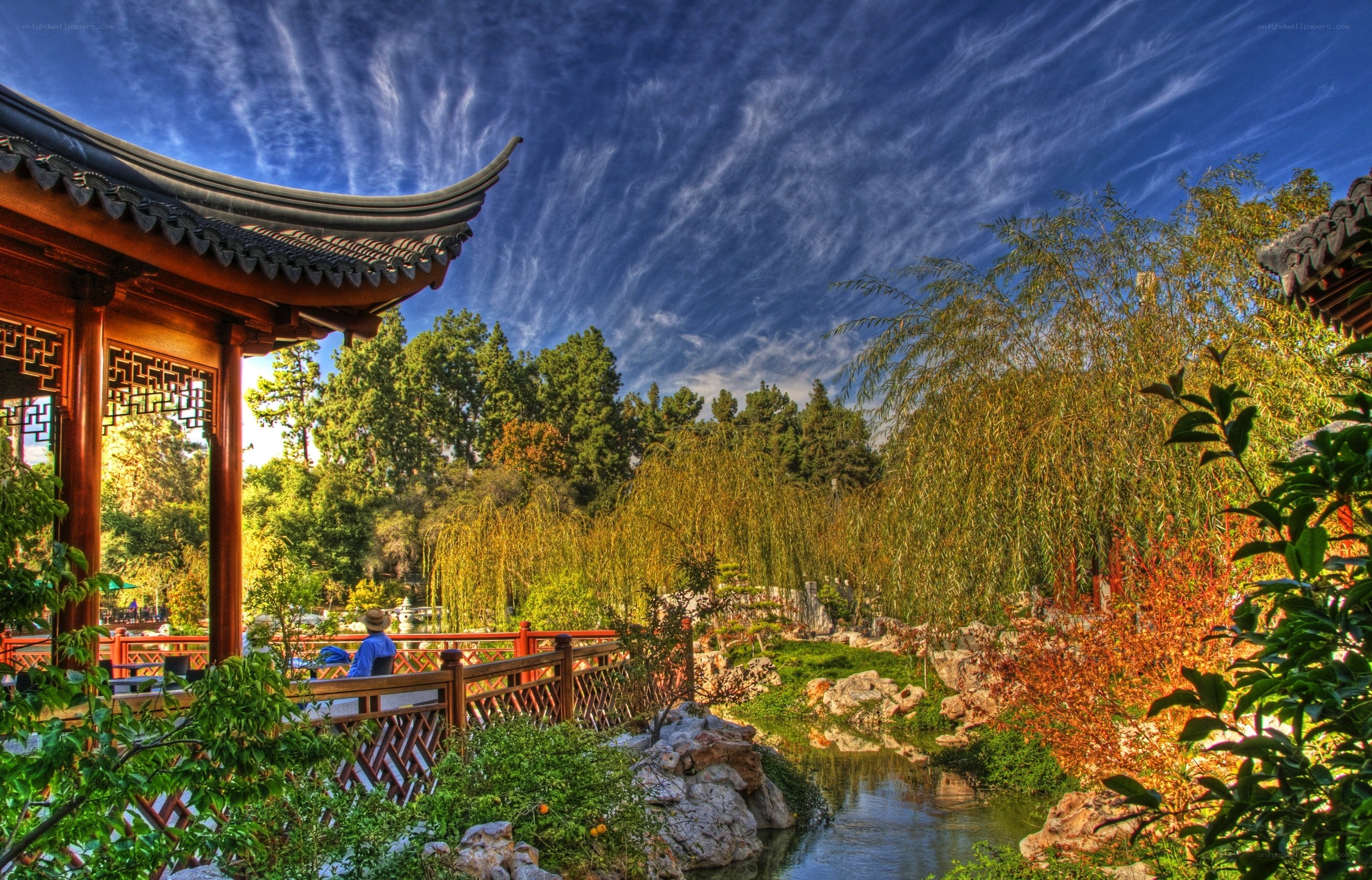 Chinese garden pavilion scene