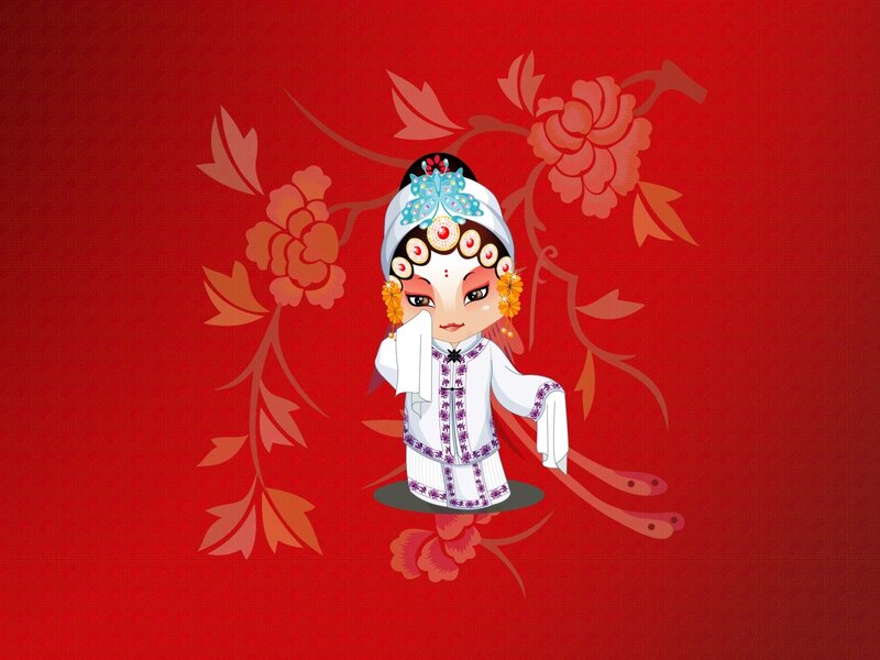 Chinese Opera Character — Red, Dramatic, Digital Art, Flower