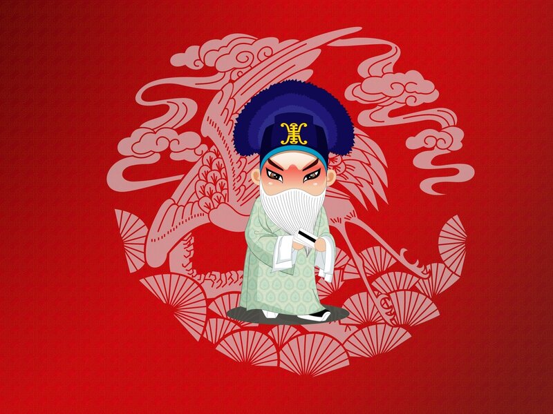 Chinese Opera Character — Red, Dramatic, Illustration, Beard