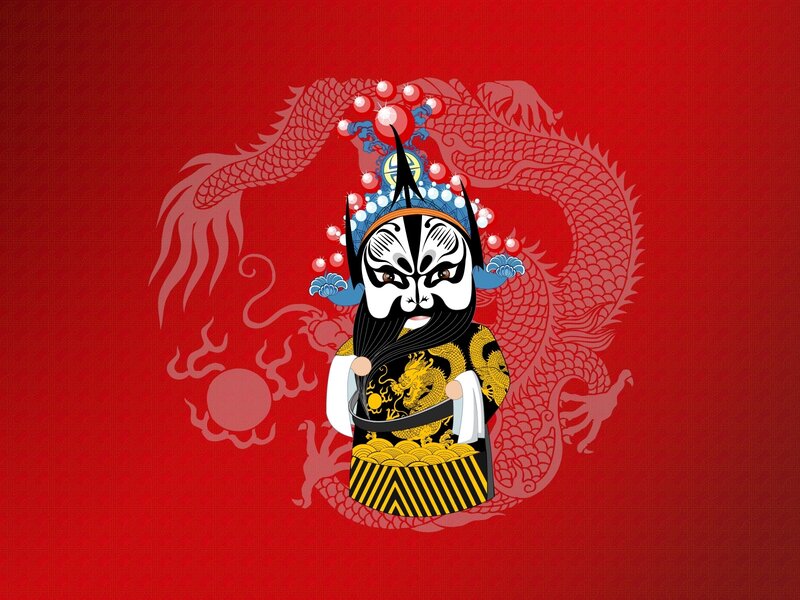 Chinese Opera Character — Red, Dramatic, Illustration