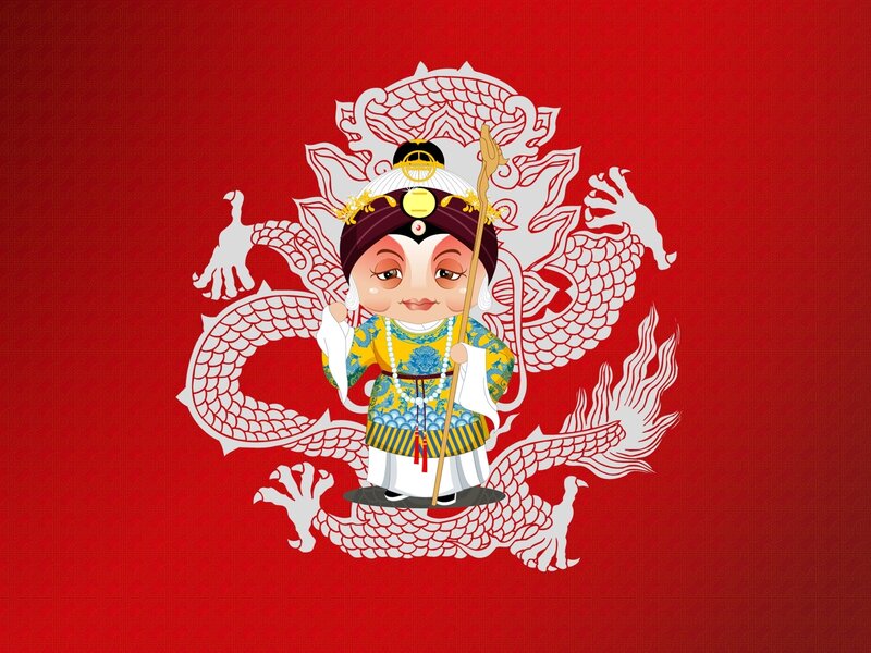 Chinese Opera Character — Red, Festive, Illustration