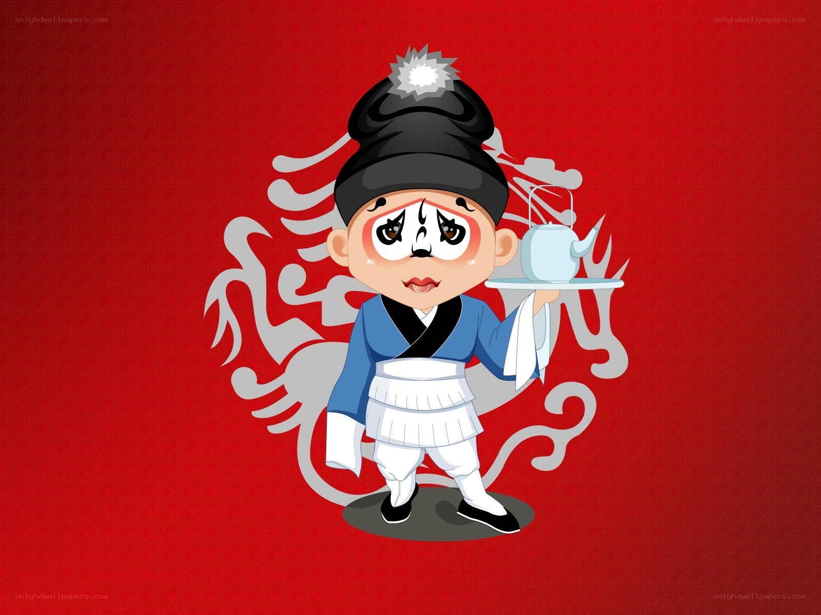 Chinese opera character with tea