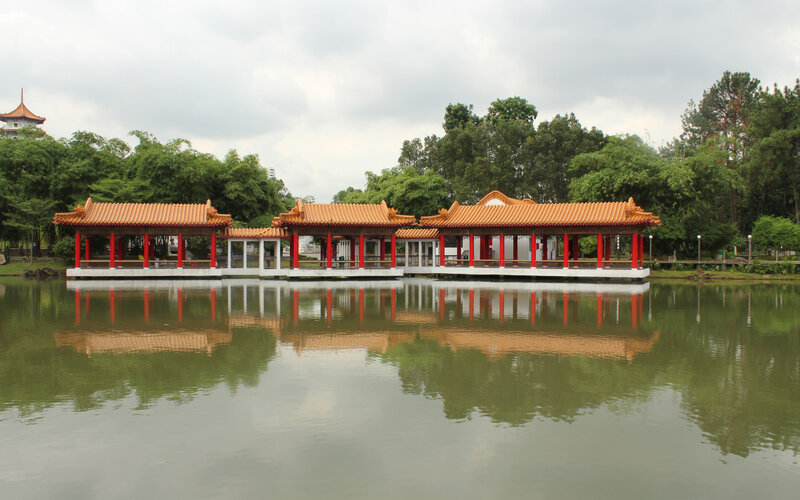Chinese-style pavilions on a lake