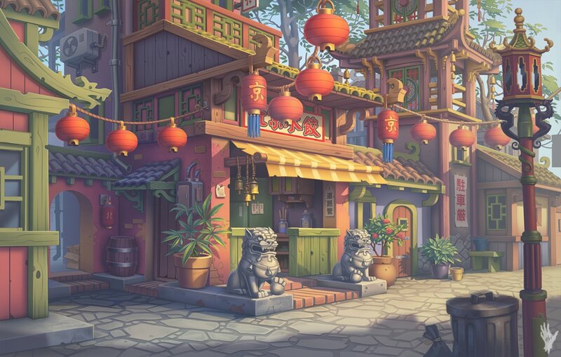 Chinese-style Street Scene — Red
