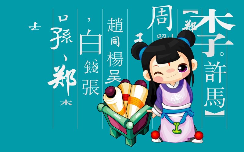 Chinese surname characters with cartoon character
