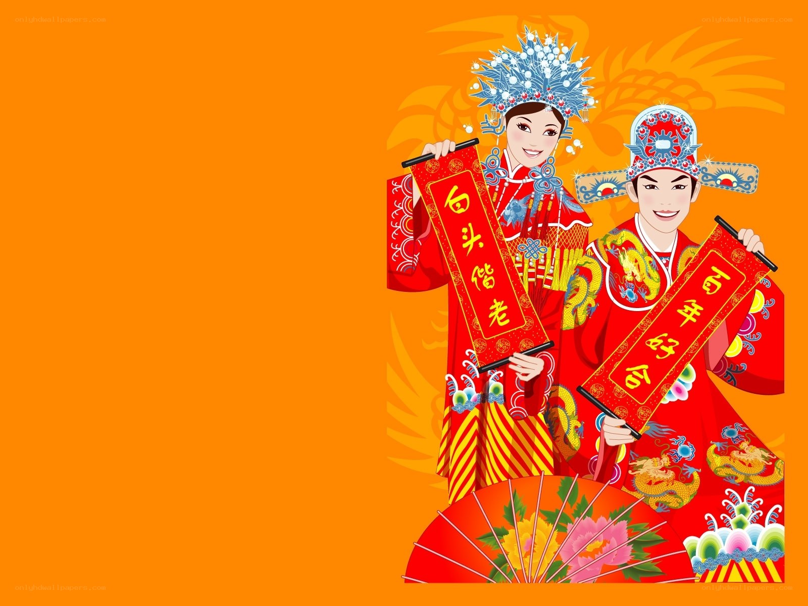 Chinese wedding couple illustration