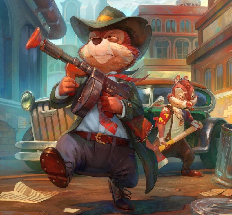 Chip and Dale as gangsters
