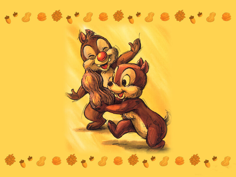 Chip and Dale Hugging — Yellow