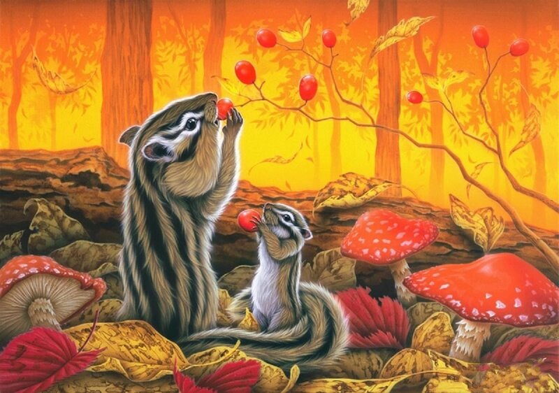Chipmunks Eating Berries