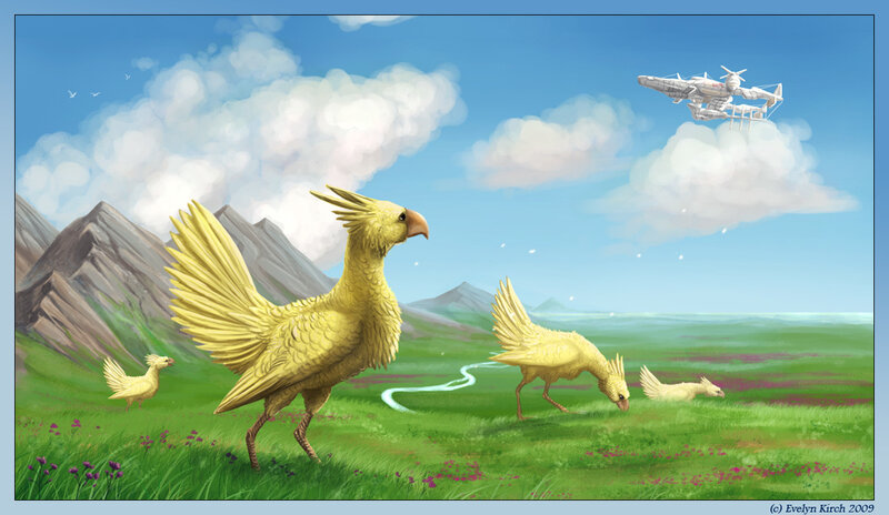 Chocobos in a meadow