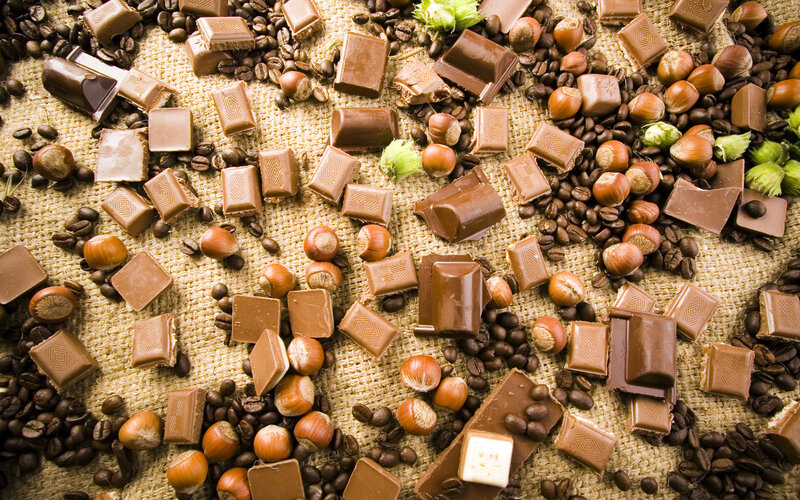 Chocolate and Coffee Beans — Brown, Neutral, Photograph, Hazelnuts