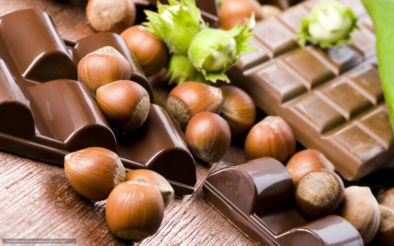 Chocolate and Hazelnuts — Brown, Appetizing, Photograph, Chocolate Bar