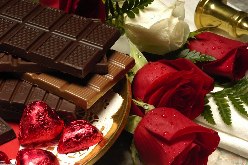 Chocolate and Roses — Red, Romantic, Photograph