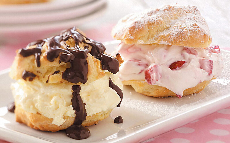 Chocolate and Strawberry Cream Puffs — White, Appetizing