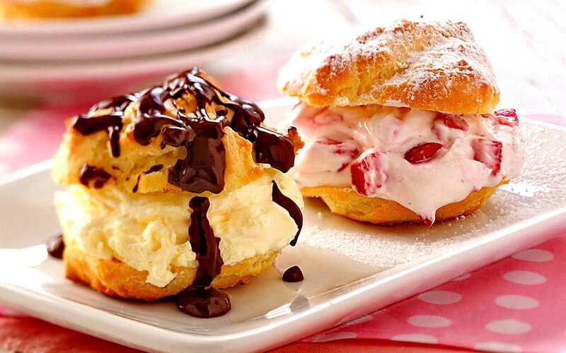 Chocolate and Strawberry Cream Puffs — White, Sweet