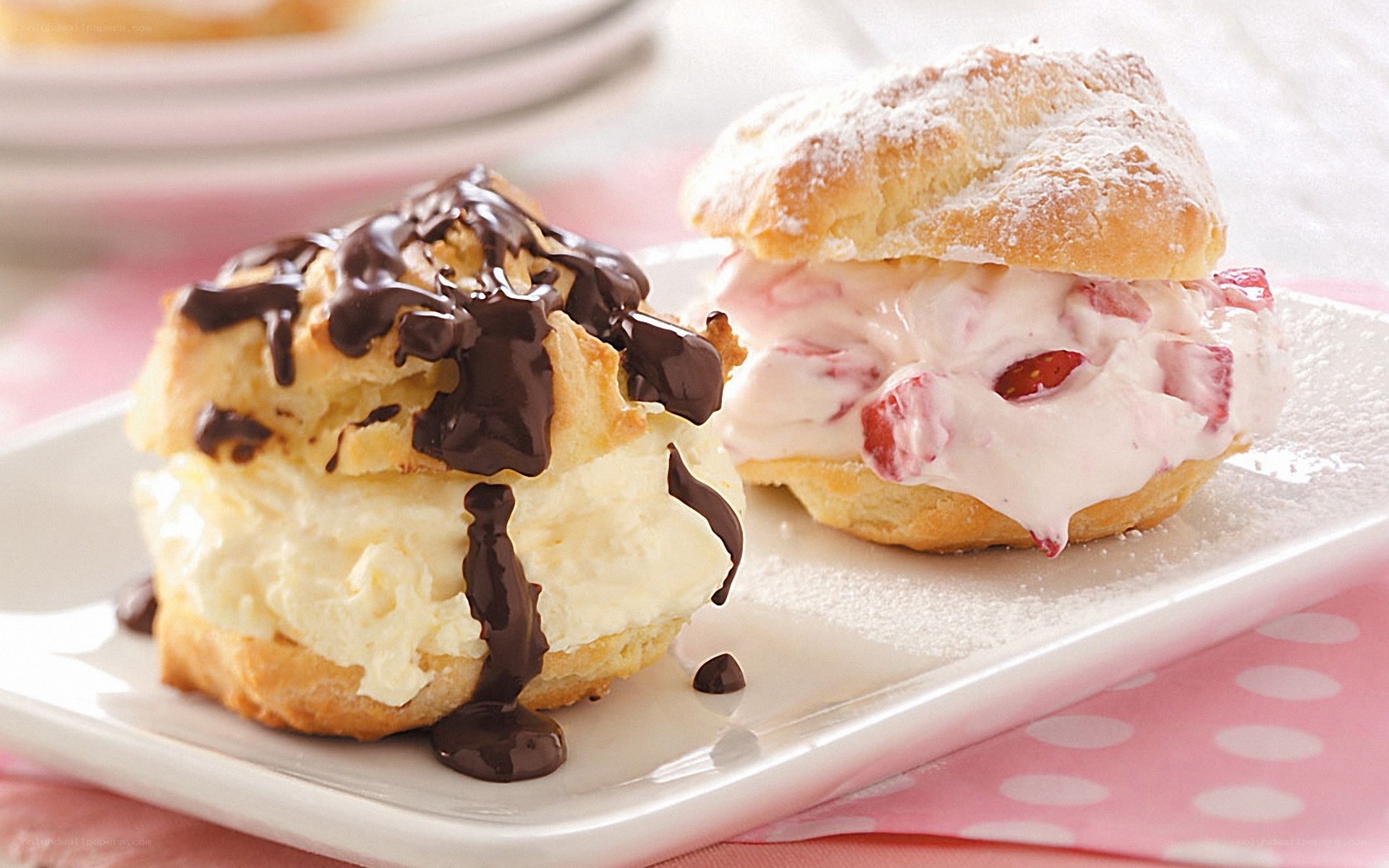 chocolate and strawberry cream puffs
