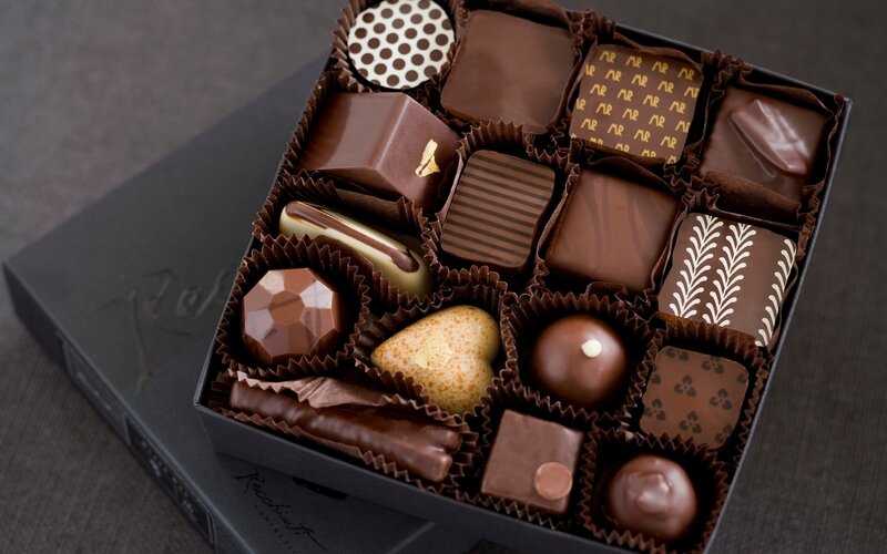 Chocolate Assortment in Box — Brown, Neutral, Photograph
