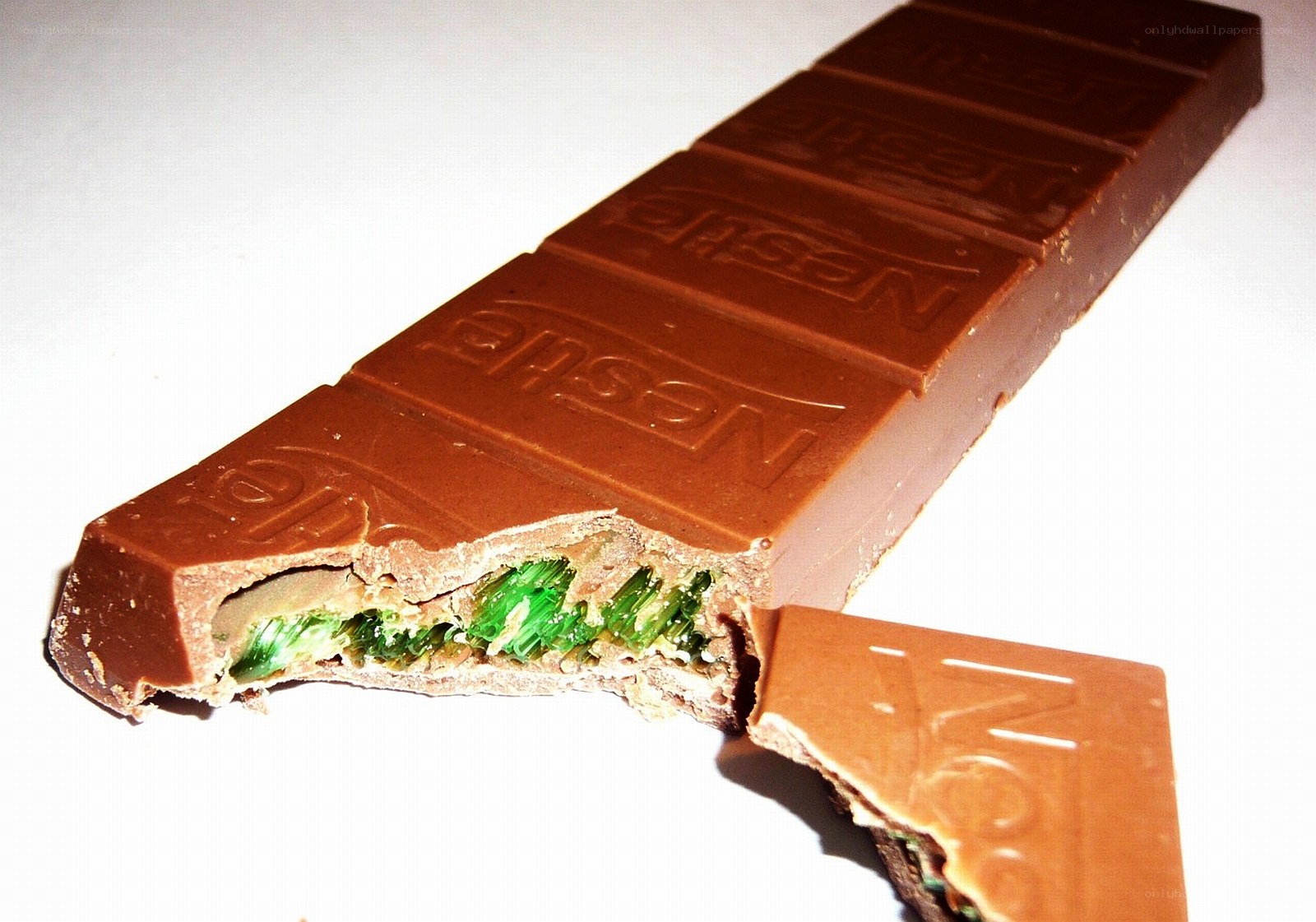 chocolate bar with green filling