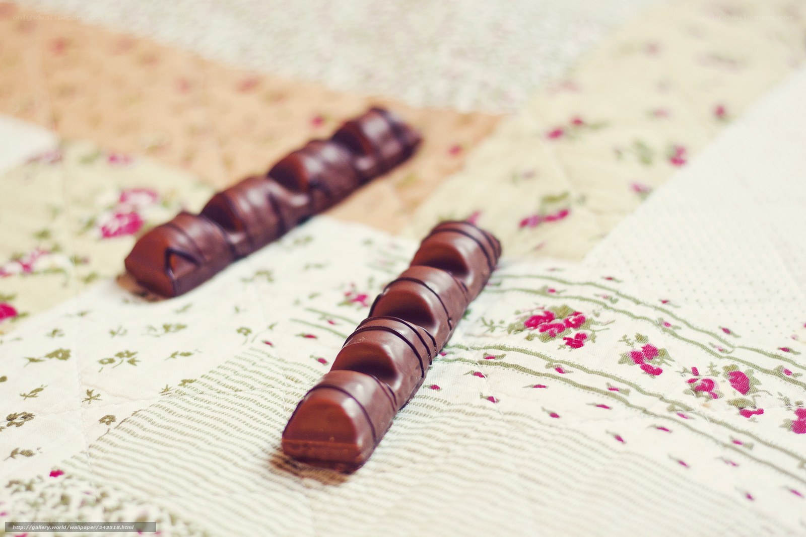 chocolate bars on floral fabric
