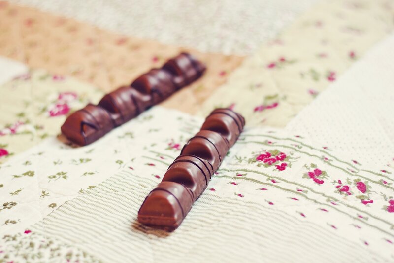 chocolate bars on quilt