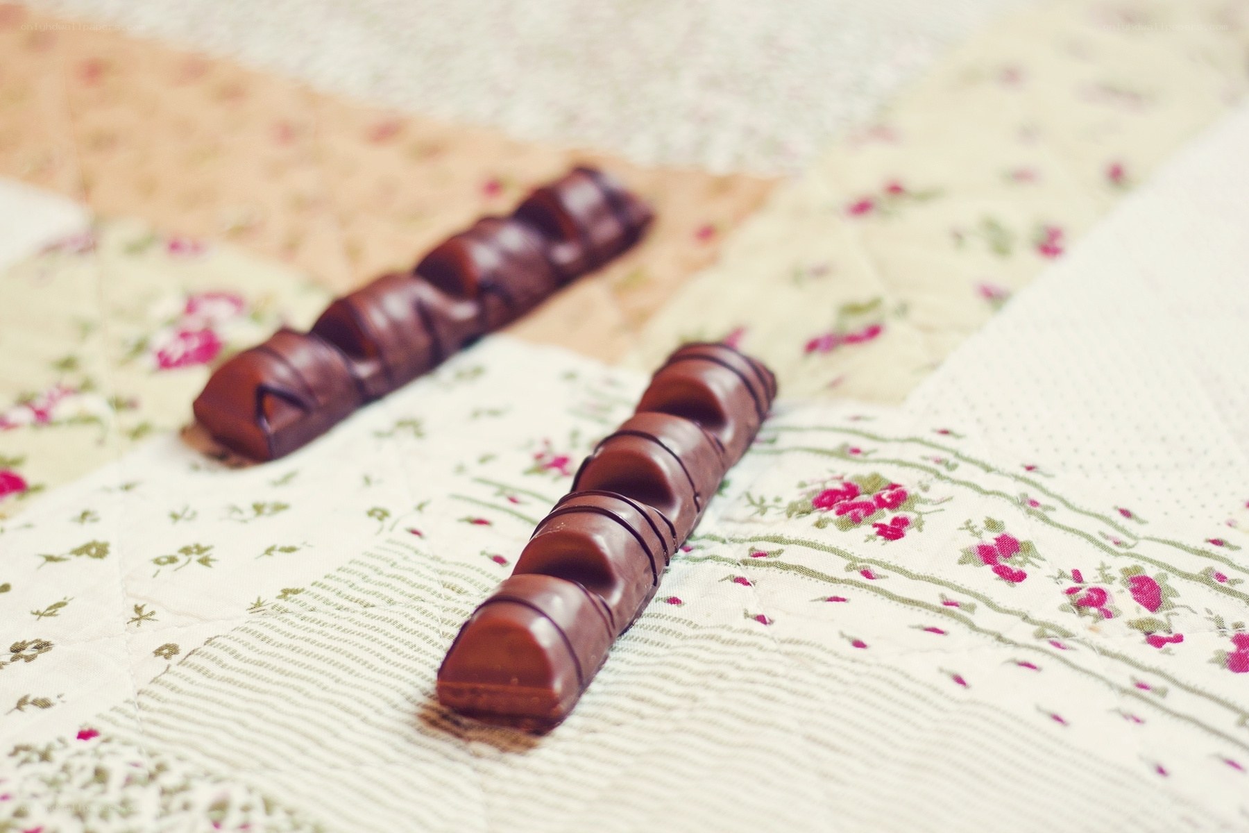 chocolate bars on quilt