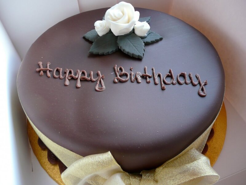 Chocolate Birthday Cake — Brown, Celebratory, Photograph, White Roses