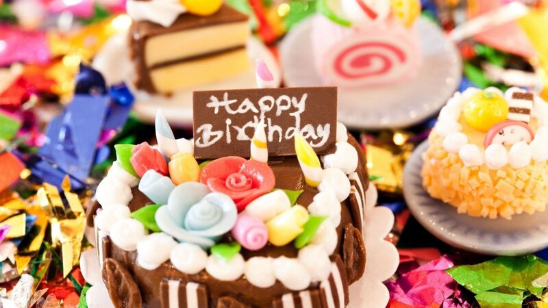 Chocolate Birthday Cake — Brown, Festive, Photograph, Candles, Confetti, Cake Slice