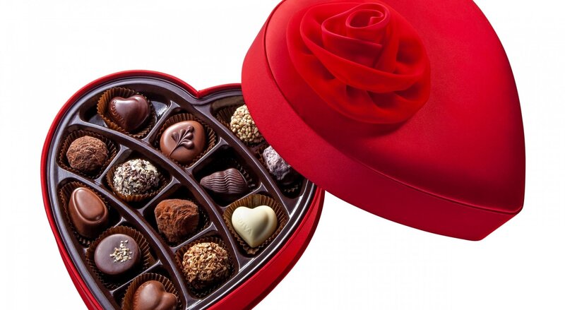 Chocolate Box with Candies — Red, Romantic, Photograph