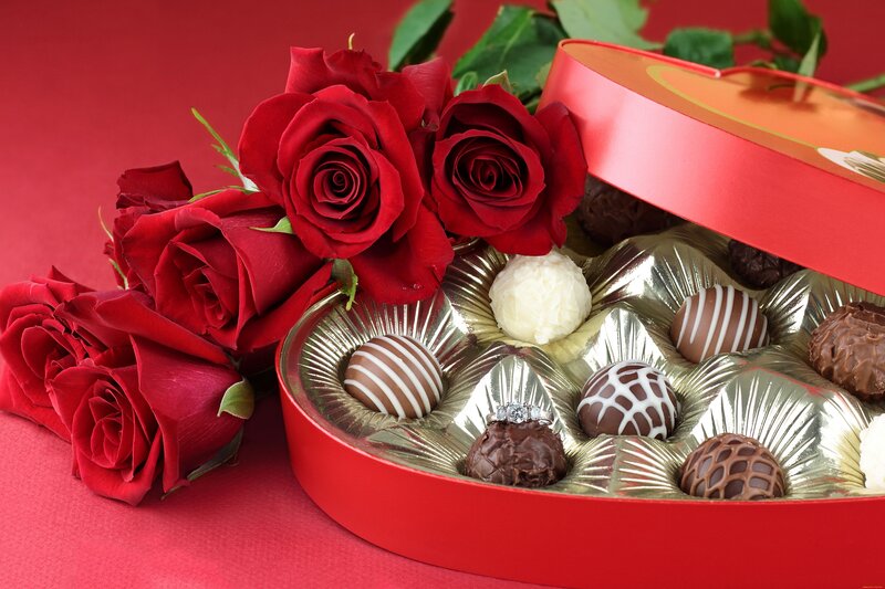 Chocolate Box with Roses — Red, Romantic, Photograph, Chocolates, Ring, Gold