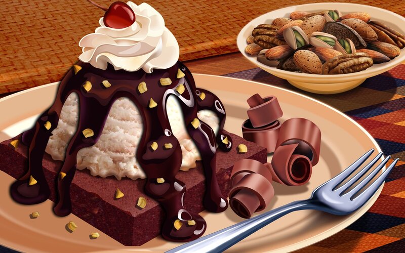 Chocolate Brownie Dessert — Brown, Appetizing, Digital Art