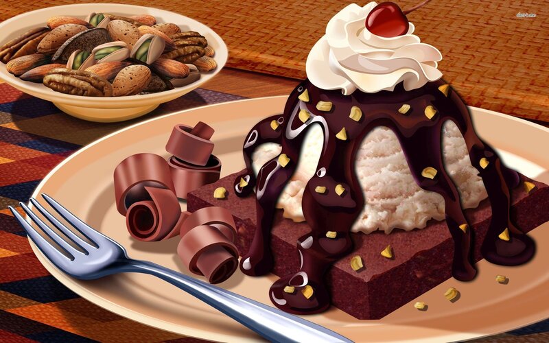 Chocolate Brownie Dessert — Brown, Indulgent, Digital Art