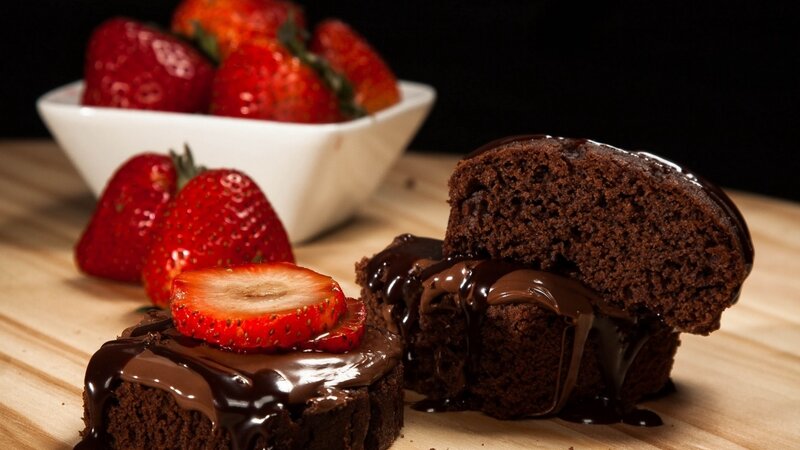 Chocolate Brownie with Strawberries — Brown