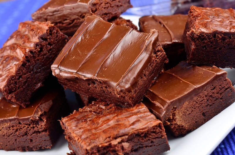Chocolate Brownies on Plate — Brown, Appetizing, Photograph